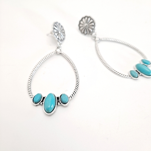 Western Silver Turquoise beaded hoop earrings 2/$30 - Picture 9 of 15